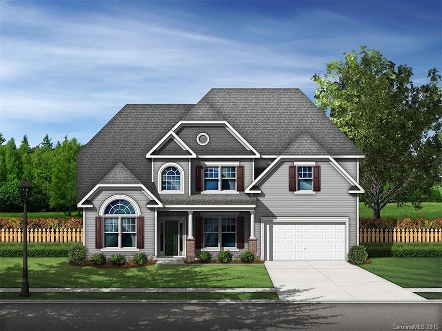 Katherine floorplan featuring Owner's Suite on main w/tray ceiling and walk-in closet.  Private bath with dual vanities, separate soaking tub and tile shower.  This lovely 4BR, 3-1/2BA plan includes Living, Dining, Great Room, Playroom, Media Room. Upgrade cabinets/granite, tile backsplash, SS appliances in kitchen.  Granite in all baths, hardwood flooring on main, tile in all baths. HERS rating w/tankless water heater, radiant roof barrier, sod, 10-year warranty and more! Large private homesite