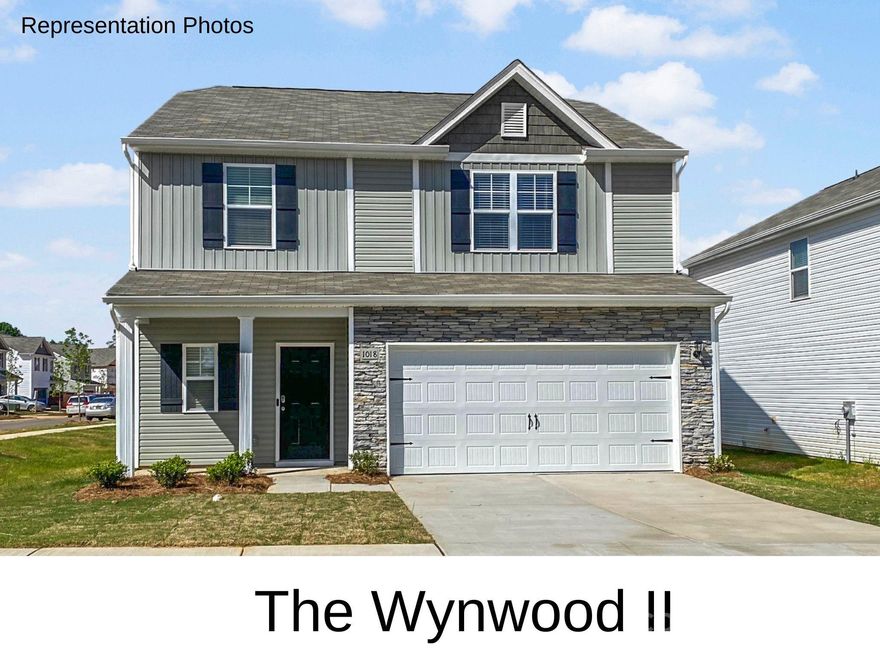 Please do not visit the home until Monday 5/6! The Driveways have just been poured and need to dry! Builder is offering up to $8,000 to buyer at closing if one of the preferred lenders is used for the purchase of this home.   Great size lot and NO HOA!  - Free 2" Blinds + smart features!  Nice open layout with spacious foyer that leads you to a generous family room with a fireplace. Stylish kitchen and breakfast area, stainless appliances, shaker style white 36" staggered height cabinets, granite, subway tile backsplash and walk-in pantry. 2nd floor primary has a vaulted ceiling & en suite bath with a huge walk-in closet.  Luxury Vinyl plank flooring runs throughout the first floor. Luxury Vinyl Tile floors in full bathrooms. Lot backs to Common Open Space. ! This home is loaded with upgrades!