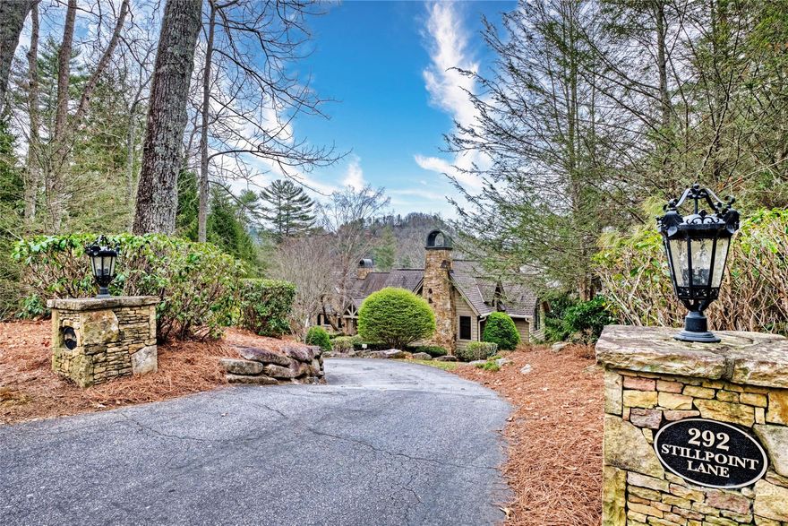 One of the most beautiful and rare lakefront properties on the southeast's most beautiful mountain lake, Lake Glenville. 400' +/- on Duke Energy's Lake Glenville property line. Home is located on a combined double lot in Lake Glenville's most prestigious community: StillPoint. Home features beautiful stone and Cedar shake exterior, stunning great room with floor to ceiling fireplace in great room. 6 fireplaces plus a wood stove in total. Cedar shake and wood exterior offer breathtaking entrance to this unbelievable home. Stunning Heart Pine floors, commercial grade kitchen appliances to delight the family's chef with cooking island and wet bar. Spectacular lakeside covered stone patio w/built in gas cooking station with 180+ degree lake and mountain views. Large master suite also has breathtaking long range SW lake & mountain views and private deck with hot tub.. Triple garage for vehicles plus toys. Gorgeous landscaping on gentle lot with pathway to your own private dock.