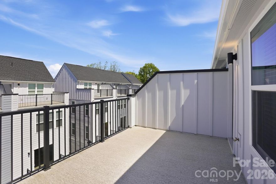 Brand new END UNIT, 4 story townhome with a 2 car tandem garage and rooftop terrace. All appliances and window blinds included. Over 1,600 Sq. Ft. thoughtfully planned out and designed to optimize your living and entertaining lifestyle. A spacious kitchen with countertop seating, a casual dining area, and a nicely sized family room with sliding glass doors to your private balcony. Upstairs, all 3 Bedrooms have their own en-suite bath and as always, we have expertly equipped this home with designer appointed features and finishes. Iron Creek is a new, luxury townhome community conveniently located in North End Charlotte. Minutes from Optimist Hall, less than a mile from the AvidXchange music factory, and only 2 miles from BOA Stadium.