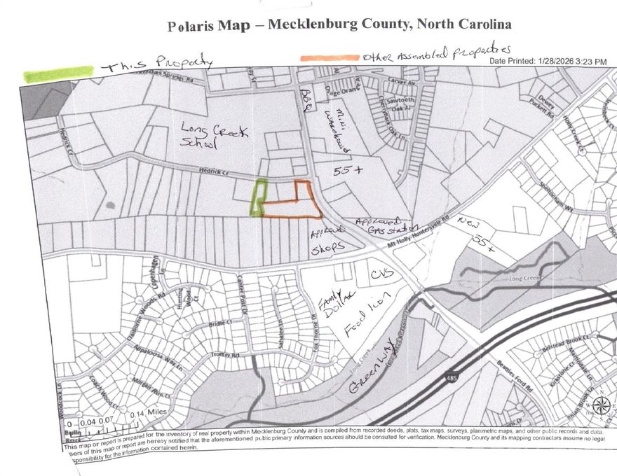 This property is the rear property in the photo in a rapidly growing area near the corner of Mt. Holly Huntersville Rd. and Beatties Ford Rd. Min's from I-485 and Northlake Mall. Other commercial properties near this property include Food Lion, CVS, Family Dollar, Daycare, BBQ house, Karate School & Mini Warehouses. Approx 300 yards from the greenway. Road has been widened with turning lane and city water, sewer, & gas are all at the street. This will make a great commercial location but will need rezoning and there are other properties available to do a larger project. Call agent for details. There are a lot of approved residential projects coming to this area. 2005 Small area plan for this property would like commercial/ retail, office. This can be combined with other listed property for a 4.54 ac package at $2,806,300. A great location for retail, medical, office, restaurant, warehouse, etc. This area is experiencing massive growth. Don't let this opportunity pass you by.