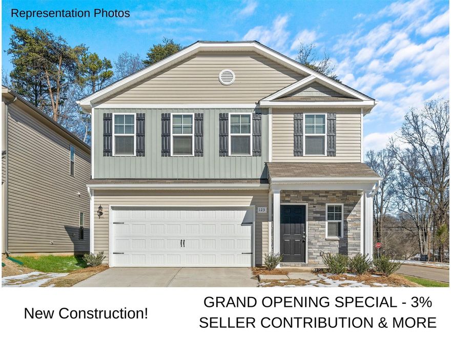 Grand Opening Prices and Incentives will not last! Up to 3% of Seller Contribution for buyer to use towards rate buy downs or closing cost if preferred lender is used. This home will be completed in May 2023! Grand Opening Special - Free 2" Blinds! All desired updates are included in the price!  This home has a Spacious foyer and leads to the adjoining Kitchen, Dining and Family Room with lots of easy-flow living space. Convenient 2nd floor laundry room near the bedrooms. Vaulted ceiling and huge walk-in closet in the Master Suite. Luxury Vinyl Plank Flooring throughout the main level. Luxury Vinyl Tile in laundry room and full bathrooms and carpet in bedrooms. Large modern Kitchens have Granite counters, Stainless Appliances and Subway Tile backsplash and island with breakfast bar. Please ask about the incentives being offered when using a preferred lender. Photos are representative photos of the same floorplan.