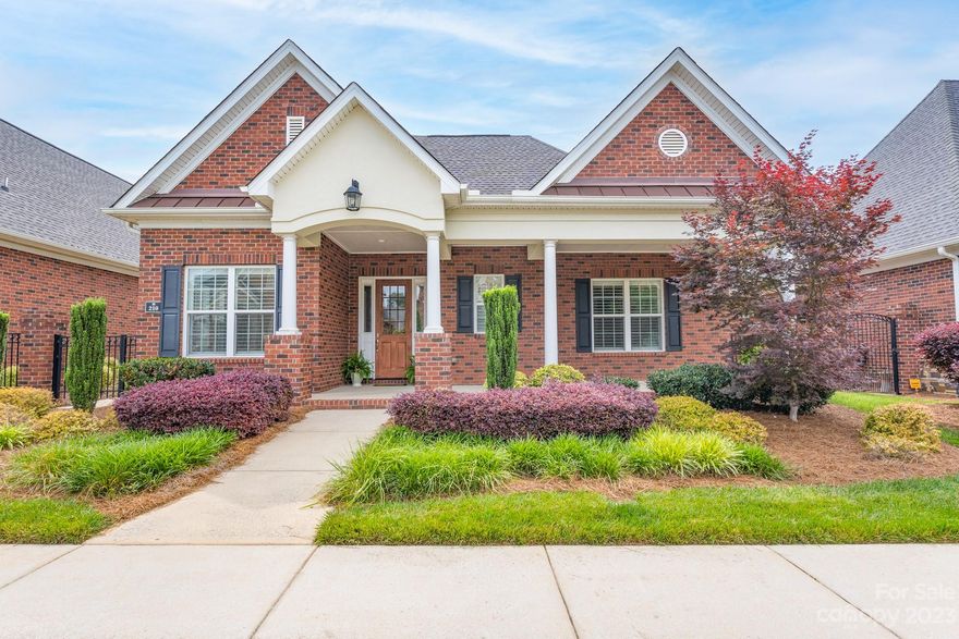 Welcome to Augusta Place at Laurel Creek!  This former model home featuring two possible primary suites with private baths and a study that has been used as a bedroom, is ready to welcome new owners.  The open floor plan with a spacious living room, kitchen, and dining area provides a fabulous entertainment space.   Beautiful hardwood floors are throughout the main living areas and bedrooms; tile is in the full bathrooms and laundry room.  Warm up by the gas fireplace on the cooler days and relax at the end of the day or enjoy morning coffee on the large private screened porch with skylights.  The front porch is spacious and ready for your rocking chairs!  This one-story home with great storage includes a double garage, third parking spot, and two courtyards.  Enjoy the neighborhood amenities, including walking trails, sidewalks, swimming pool, and tennis courts.  Come see all this home offers for you!