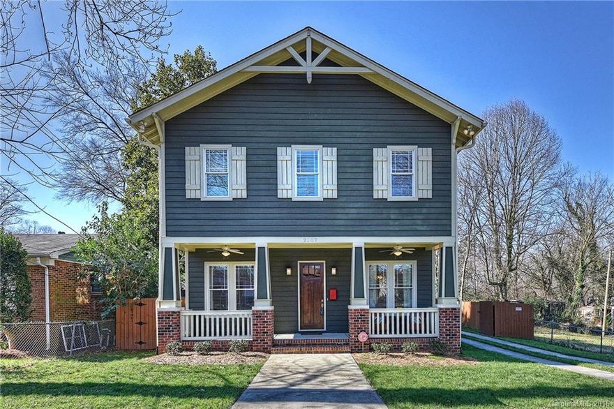 This exceptional Arts & Crafts style home sits just outside of Uptown in the heart of Historic Biddleville. Newer construction and move-in ready with a functional, open floor plan perfect for today's lifestyle. Quality finishes and upgrades. Custom kitchen and baths. Large bonus room with wet bar and private bath. Plentiful outdoor entertaining spaces and an abundance of storage. 2-Car Garage and fenced yard. This home is quick to impress and does not disappoint! 1 year home warranty included.