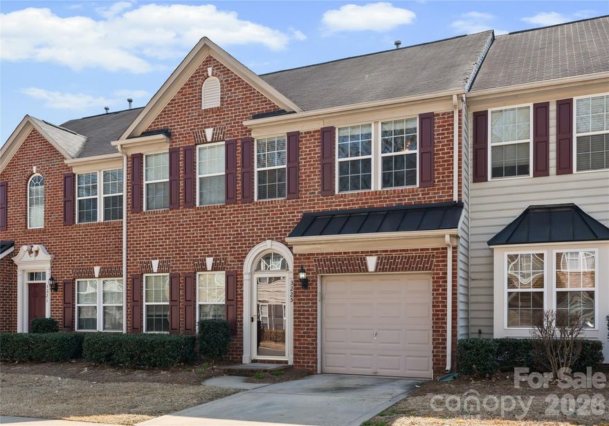 Welcome to one of the most valued opportunities in highly sought-after Park South Station—a gated SouthPark community known for its resort-style amenities and vibrant neighborhood feel. This well-maintained townhome offers timeless brick curb appeal, fresh NEW paint throughout, and NEW carpet, making it truly move-in ready. This stunning townhome features 3 bedrooms, 2.5 bathrooms, an open floor plan and plenty of natural sunlight. This is one of the neighborhood's best floorplans offered boasting over 2,000 SF with unique features such as a sunroom that transitions out to your back private patio and fully fenced lot. Gorgeous hardwoods throughout main, updated kitchen with granite counters, beautiful cabinetry and stainless appliances. Upstairs features all bedrooms including your large primary suite with trey ceiling detail, large walk-in closet and spa-bathroom with separate soaking tub and walk in shower. Nice sized secondary rooms and convenient laundry room. One car garage with storage. NEW 2025 Water Heater! The community amenities include a stately club house, large outdoor pool, fitness center, dog park, picnic area, rec area, sidewalks and streetlights. Park South Station also hosts weekend food and coffee trucks, creating a welcoming atmosphere and a true sense of neighborhood connection. Don’t miss your chance to own in one of SouthPark’s most desirable gated communities—at the best value currently available.