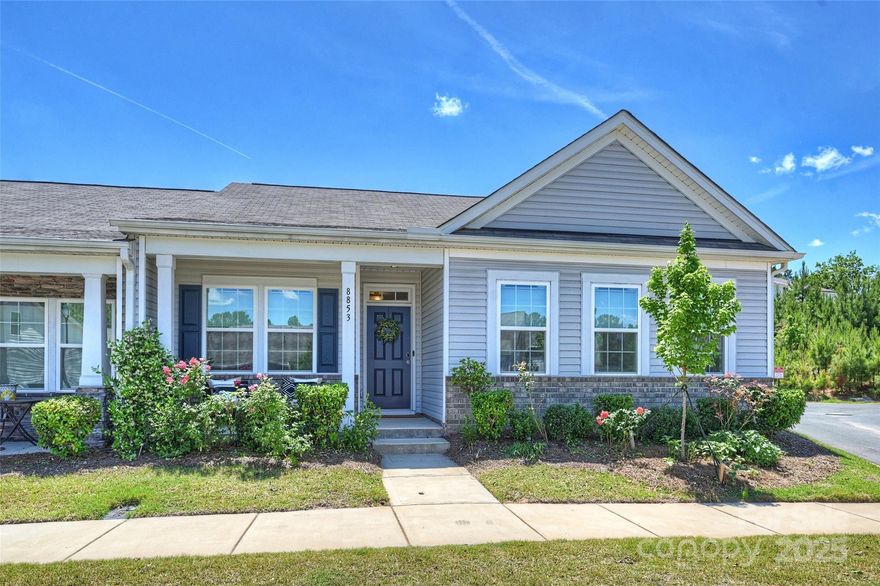 Welcome Home! This spacious end-unit 3-bedroom, 3 full bathroom townhome offers a bright, open floor plan! Chef's kitchen with GE Cafe Appliances, gas range, great cabinet space, kitchen island with breakfast nook, and the refrigerator to convey. The primary bedroom is on the main level, with access to a covered rear patio, an oversized shower, a dual vanity, and custom shelving in the closet. The main level offers a great room, dining area, a guest bedroom or office, and a full guest bath. Upper level offers a large guest room with an ensuite bathroom. Covered patio with privacy fence. Rear two garage, with ample parking for guests. Convenient to downtown Waxhaw, dining, shopping, and great community activities.