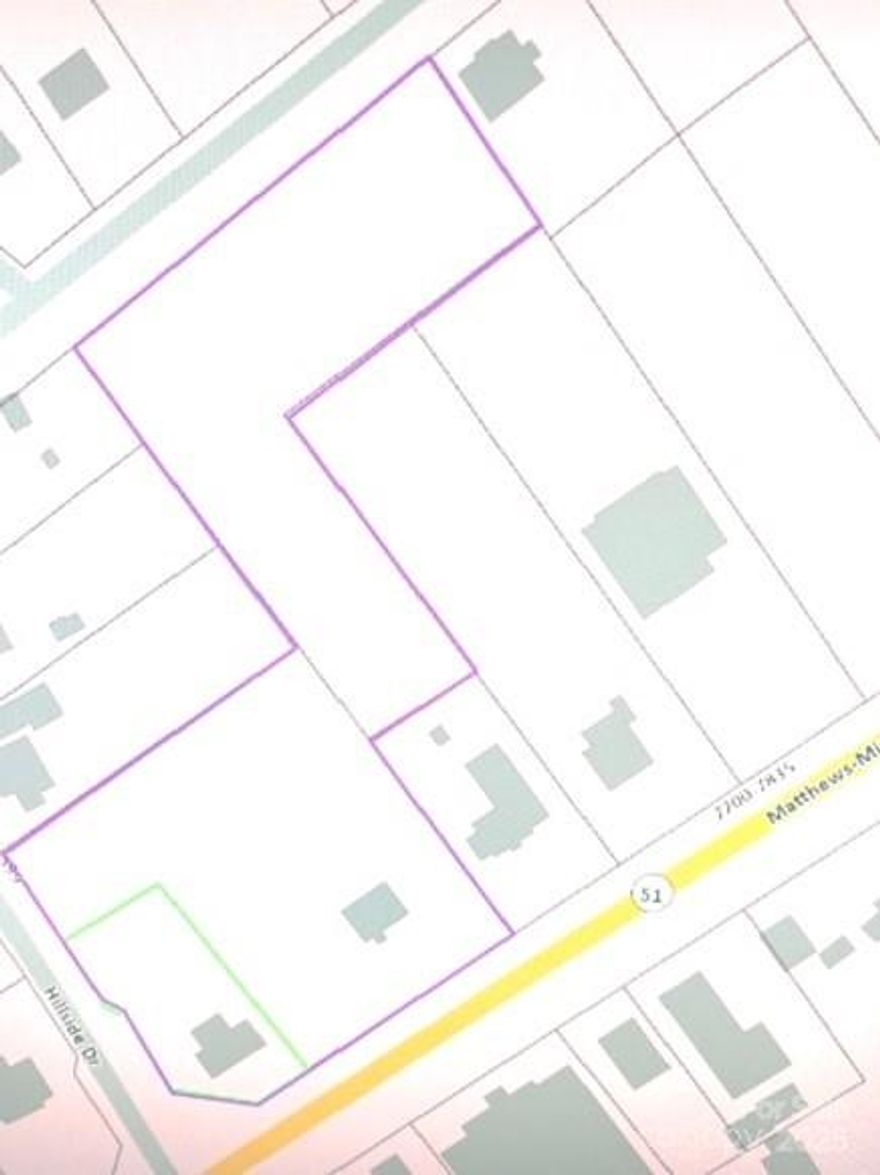 Excellent commercial opportunity in downtown Mint Hill. The listing is 3 parcels being sold together on a corner lot of 3.2 total acres. There are two buildings on the property which buyer may demo or use for leasing. First building is 2333 sqft and was built in 1976. Second building is 1764 sqft and built in 1940. The third parcel has road frontage on Pinewood Circle and is 1.43 acres. That parcel is zoned residential but has potential as commercial parking lot.