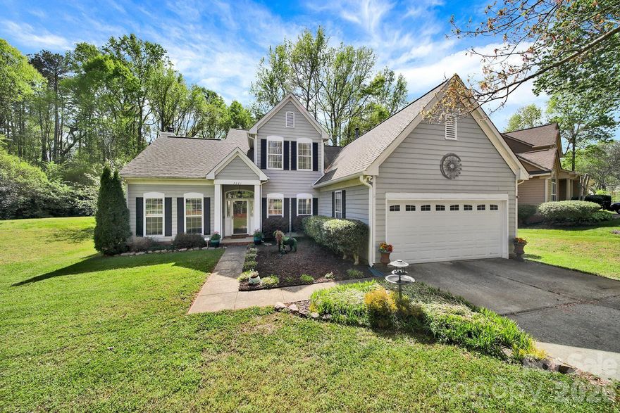 Welcome to this beautifully maintained home in the highly desirable Bradfield Farms community! Offering 4 bedrooms and 2.5 bathrooms, this spacious residence combines comfort, style, and convenience in a prime location just minutes from Highway 485. The main level features stunning travertine floors throughout, with new waterproof luxury vinyl plank flooring in both the office and the primary bedroom. A thoughtfully designed layout includes a dedicated office, an inviting great room with vaulted ceilings, a formal dining room, and a bright kitchen with an eat-in area and direct access to the deck—perfect for everyday living and entertaining. The main-level primary suite is a true retreat, complete with a double vanity, soaking tub, walk-in shower, and dual closets. Upstairs, you’ll find three additional bedrooms and a shared full bathroom with a tub/shower combination, offering plenty of space for family or guests.  Step outside to enjoy a spacious yard with mature landscaping, a charming decorative fountain pond, storage building, and direct access to one of the neighborhood’s scenic walking trails—ideal for outdoor enthusiasts. Bradfield Farms offers exceptional community amenities, including two pools, tennis courts, walking trails, a playground, and a clubhouse—creating a lifestyle you’ll love coming home to.  Don’t miss the opportunity to make this wonderful home yours!