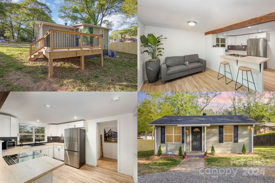 Amazing location & opportunity to own this adorable, recently remodeled ranch home nestled on a fully fenced (new) .35 acre private lot, yes bring your pups-they will love it here! Outdoor enthusiasts will too! Walk to park next-door or to downtown breweries. Ride bikes to trails. Only 1/2 mi to downtown where you can enjoy weekly festivals THIS summer! Kayaking/paddle boarding/boat dock 5 min away! Would make a great Airbnb or perfect for those seeking modern simplicity! Peaceful surroundings, light & bright interior w/living space open to kitchen w/modern white cabinets, beautiful wood counters/breakfast bar, stylish subway tile backsplash & new stainless appliances. Wood beam adds character. Huge bedroom w/great closet space, stackable washer & dryer closet. Full bath w/clawfoot tub. Beautiful NEW deck. 2 sheds. Within city limits-water & trash included. 20min to uptown Charlotte. EZ access 2 interstates & more! No HOA! Home approved for an addition - permit approved! Come & see!