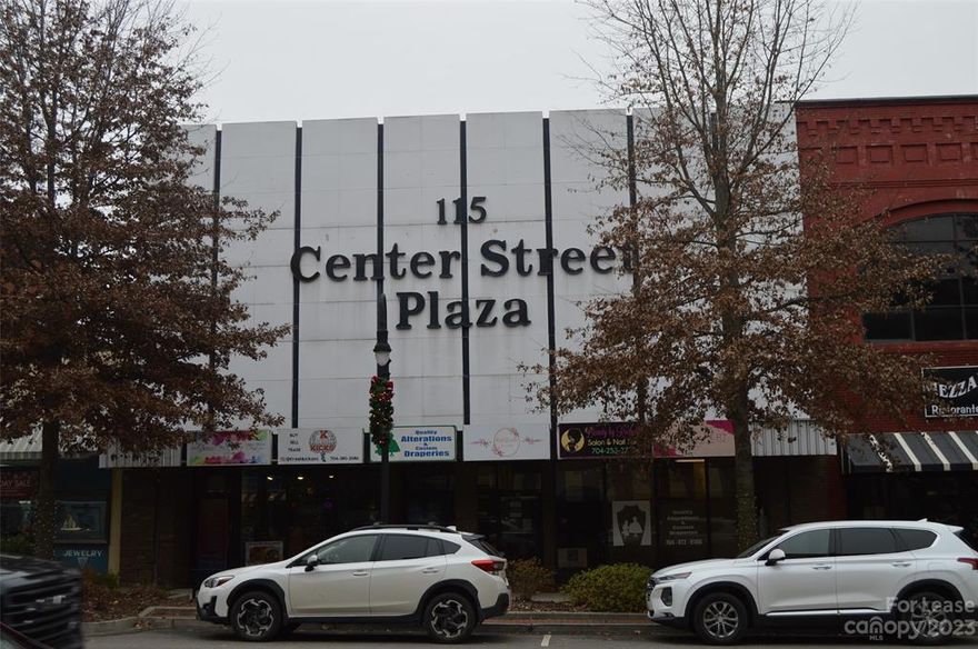 Center Street Plaza is located at 111 S Center St in downtown Statesville. The subject space for lease is suite 108. The building is currently vacant. Monthly lease rate is $850 for a one year lease agreement. Lease rate does not include CAM.