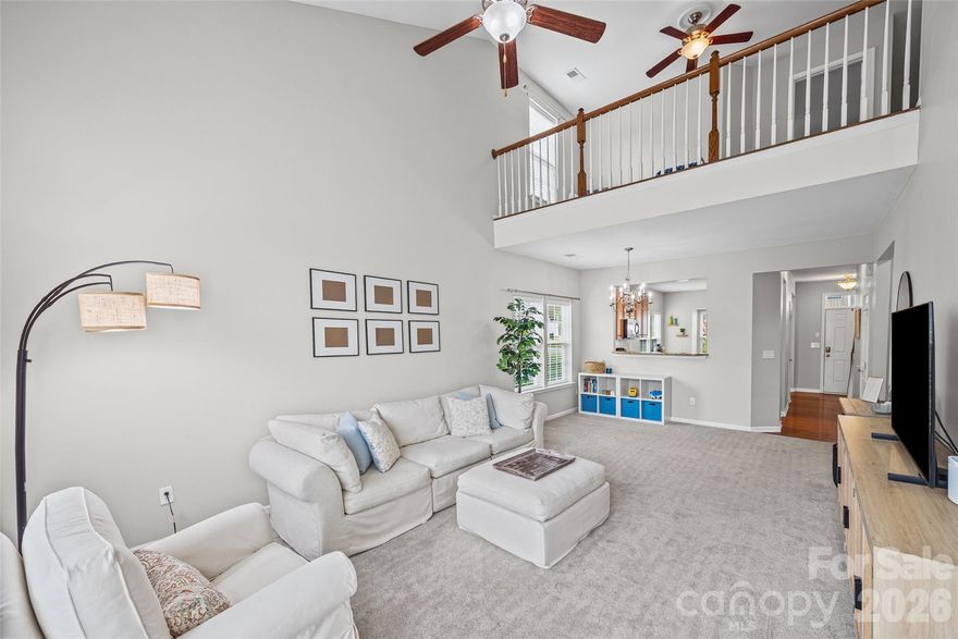 Welcome to this beautifully maintained end-unit townhome featuring a highly desirable primary suite on the main level! This spacious 3-bedroom, 2.5-bath home offers an open and airy layout perfect for both everyday living and entertaining.

The kitchen is equipped with granite countertops, a pantry, breakfast bar, and cozy breakfast nook, all flowing seamlessly into the dining and living areas. The vaulted ceilings and large windows in the living room fill the space with natural light, creating a bright and inviting atmosphere.

The main-level primary suite features a garden tub, tiled shower, and walk-in closet, offering comfort and convenience. Upstairs, you’ll find two generously sized bedrooms with walk-in closets, a large loft overlooking the living room, and access to a walk-in attic for additional storage.

Enjoy outdoor living on the back patio with peaceful views of the community green space. Additional highlights include a one-car garage, plus a driveway with two parking spaces.

Community amenities include a pool, playground, walking trails, and pond, all within walking distance. Additionaly HOA covers landscaping, trash and recycling. Conveniently located less than 5 miles to I-77 and I-485, and just minutes from a major hospital, grocery stores, dining, Ballantyne Bowl, and Pineville.

The seller will pay the full confirmed special assessment for NEW roofs at closing, offering added value and peace of mind.

This home truly combines location, layout, and lifestyle—don’t miss it!