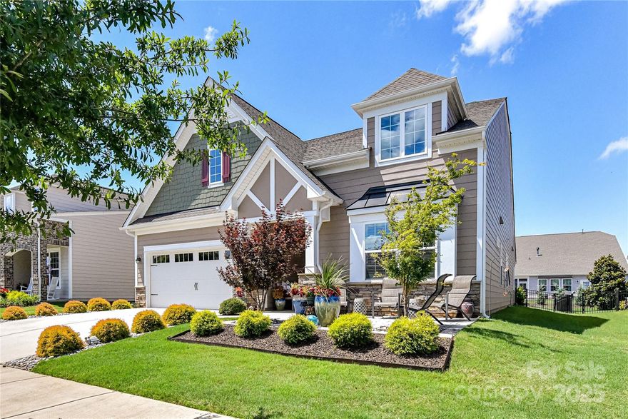 Stunning Ranch home w a peaceful view of the community park in the desirable "Gated" Tree Tops community! Upgrades include an outdoor oasis w/ custom landscaping, paver patio & fenced back yard. Step inside to find a bright, open interior showcasing wide plank flooring, sleek quartz countertops, a stylish new backsplash, elegant Plantation shutters, and custom millwork throughout. The gourmet kitchen is a chef’s delight, featuring a massive quartz island, double oven, gas cooktop, and cabinets galore! The luxurious owner’s suite is your private sanctuary, complete w/ custom closet, huge walk-in shower, cozy sitting room, and private access to a serene EZ Breeze covered patio. Tons of storage with hanging shelves and attic space in the garage. Embrace a resort-style lifestyle with access to premium amenities: Village Cabins, clubhouse, fitness center, pool, tennis, pickleball, bocce courts, dog park, community pond, scenic walking trails, and an amphitheater for endless entertainment.