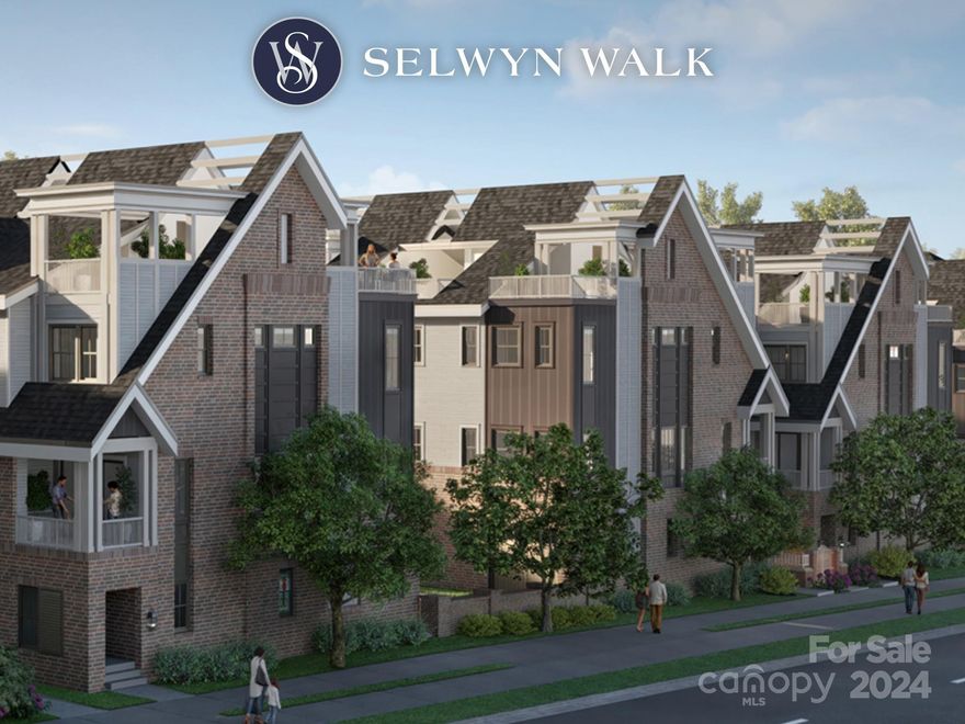 Experience luxury living at Selwyn Walk. Nestled among the treetops of Myers Park, this intimate 34-townhome community offers 2, 3, 4, and 5-bedroom homes with premier access and walkability to your favorite destinations. Exquisite interiors and fine finishes flow seamlessly across open-concept floor plans. Design packages, thoughtfully curated by Black Dove Interiors, include gorgeous detailing and upgrades to complement your personal style.

Inspired by the surrounding neighborhood, Selwyn Walk’s architecture mingles brick and elevated lighting along charming facades and individually laid paver streets. Select homes enjoy skyline views from rooftop terraces and every townhome has its own private, 2-car garage. To honor the history of this site, Goode Properties and Cluck Design Collaborative lovingly saved craftsman-style stained glass windows to incorporate into the development.