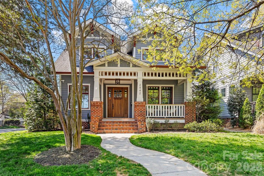 Beautifully appointed craftsman-style home in the heart of vibrant Chantilly, built in 2018 by Carolina Craftsman Builders. Offering 5 bedrooms, 3.5 bathrooms, and over
3,400 square feet, this move-in ready residence blends timeless charm with modern functionality. Situated on a corner lot with mature landscaping, the home features covered
front and rear porches and a fully fenced, flat rear yard. Inside, enjoy an open, light-filled floorplan with hardwoods throughout, high ceilings, and detailed moldings. The
chef’s kitchen boasts custom cabinetry, quartz countertops, butcher block island, and high-end stainless appliances, opening to a sunny dining room and family room with
coffered ceiling and gas log fireplace. Main-level guest suite with full bath provides flexibility, and mudroom with built-ins offers functionality. Upstairs, the serene primary
suite features a fireplace, large walk-in closet, and spa-like bath with clawfoot tub, dual vanities and frameless glass shower. Three additional bedrooms, loft, and laundry
complete the upper level. Just minutes to neighborhood parks, plus all the dining and retail that Elizabeth and Plaza Midwood have to offer. Move-in ready and sure to
impress!