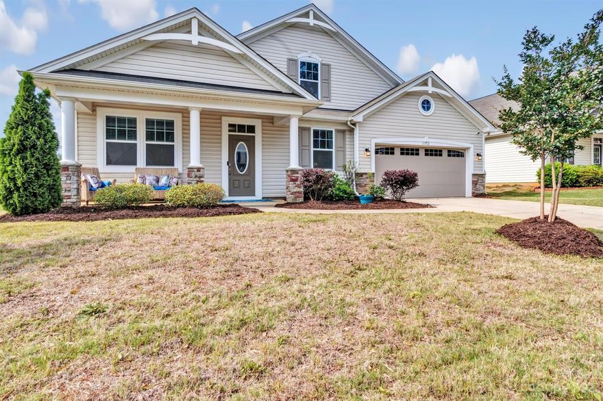 This exquisite one-story residence seamlessly blends luxury & modern comfort. The open floor plan connects living areas for easy living & entertaining. The gourmet kitchen boasts stainless steel appliances, granite countertops, glass tile backsplash, under-cab lighting, & a spacious island. Great Room is an oasis of comfort, boasting a fireplace & large windows that frame picturesque views of the large backyard. The stone patio & privacy fence enhance the outdoor space, providing a serene atmosphere for entertainment. Retreating to the primary suite is a true indulgence, as it offers a spa-like ensuite bathroom complete w/ a soaking tub, shower, & dual vanities. A generous walk-in closet ensures an organized & stylish wardrobe. Additional bedrooms have their own charm & provide a comfortable space for family members or guests. For those who appreciate a designated space for work, the office provides a peaceful workspace. Don't miss this masterpiece for a lifetime of cherished memories.