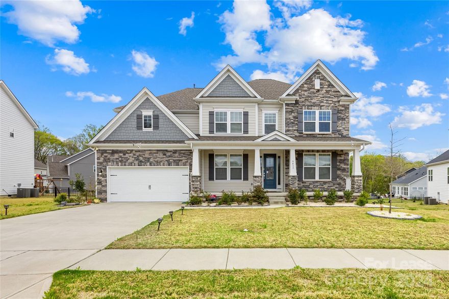 A nearly new 5-bedroom/4.5-bathroom, 2-car garage single-family house near Ballantyne is now available in The Overlook At Barber Rock!

The open floor plan features a foyer, 2-story family room, office room with glass French doors, a spacious gourmet kitchen, butler's pantry, formal dining room, breakfast area with bay windows, half bath, laundry room, and a guest bedroom with a full bathroom on the main level. Upstairs, you'll find the master bedroom with a huge master bathroom and a massive master closet, one more secondary bedroom with an attached full bathroom, 2 additional bedrooms, and a hallway bathroom.

Upgrades include quartz countertops, stainless steel appliances, a gas stove, and many more.

Rent covers HOA fees and provides access to the washer, dryer, and refrigerator. Tenants are responsible for gas, water, electricity, and lawn maintenance.