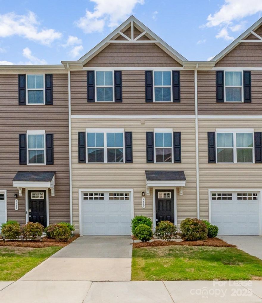 Now available for rent in Charlotte, NC – this spacious 3-bedroom, 2.5-bathroom townhome offers three levels of comfortable living in a highly convenient location near I-85, Uptown Charlotte, and UNC Charlotte (UNCC).

The first floor includes a front-entry 1-car garage, a welcoming foyer, and 260 sq. ft. of additional storage, OR an office/flex space. On the second floor, you’ll find a well-equipped kitchen, a large open-concept living area, and a half bathroom. The third floor features a generously sized primary suite with a private bathroom, two secondary bedrooms, a guest bath, and laundry. Washer and Dryer included.