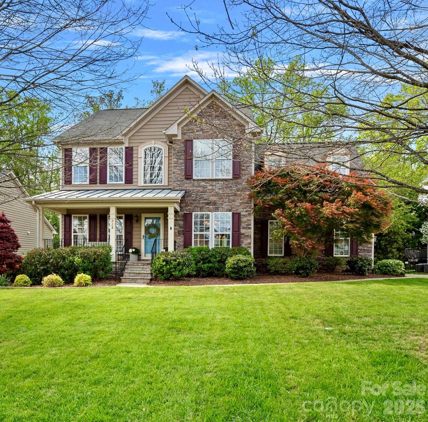Discover your new favorite place to call home at 528 Becker Ave in Fort Mill's delightful Fallbrook neighborhood.  Built in 2008 on a level and spacious 0.27-acre lot, this 2900+ square foot home offers four bedrooms (or 3 bedroom +  bonus room) 2.5 bathrooms plus a french-doored office on the main level.  You'll find an easy-living open floor plan with designer trims, simply perfect for daily life.  The main level impresses with warm engineered hardwood floors and a thoughtfully designed kitchen featuring upgraded cabinetry, a gas cooktop, double ovens, and stainless appliances.  Off the kitchen sits a sunlit eating area, and just beyond, you'll find incredible natural light enveloping a vaulted sunroom.  Simply a wonderful space for relaxing or hosting.  The main level is further enhanced by a stylish and freshly updated powder room, and new lighting which adds a bright modern feel.  Upstairs, a well laid out floor plan, spacious bedrooms and a magazine-worthy primary bathroom round out the space.  Out back, the private yard invites you to unwind in style with a stamped concrete patio strung with string lights and a stone fire pit ready for everything from quiet evenings to lively weekend cookouts.  Thanks to the side-load garage, the front elevation remains beautifully uninterrupted-highlighting the stone accents, covered porch and overall timeless Southern charm.   We welcome you to come have a look at this wonderful home, in a fantastic location.