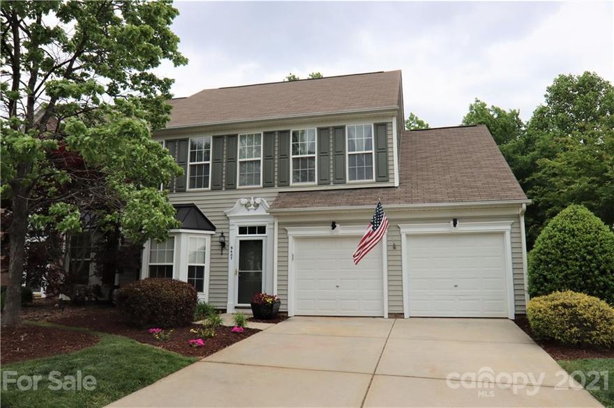 RARE FIND! Highly desired Cox Mill High School. Light filled owner's suite on main level in this beautiful townhome. Elegant relaxing space with garden tub, separate shower and large walk in closet. Two-story great room has a gas fireplace and full light glass door to private fenced patio with mature tree shading. Tiled kitchen with cozy breakfast bay dining area. Refrigerator, washer and dryer will stay. Large “drop zone” first floor utility room for all the family’s gear. Second floor boasts a huge open loft for office or play space. Two spacious bedrooms with large closets plus a walk-in attic for great storage. Full bath, too. Two car garage (one side with opener) gives plenty of working space. Care free living - HOA covers all exterior home maintenance, lawn care and all the fun amenities: pool, tennis, playground, clubhouse with fitness center and walking trails. Close to all major highways, shopping and recreational centers.