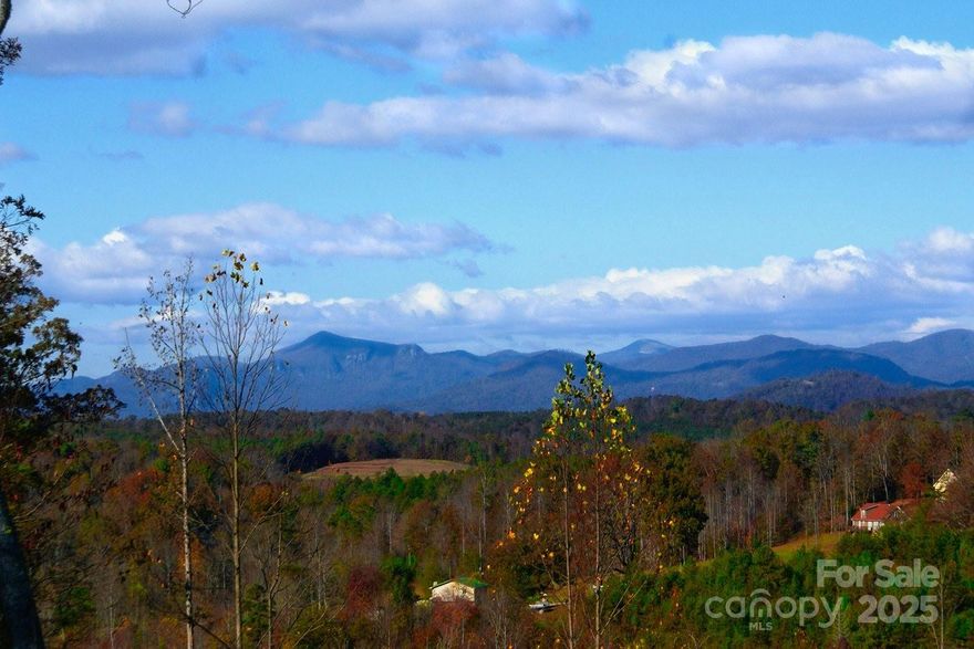 Located in gated Hearthstone Ridge, this property is moderately wooded with a mix of hardwoods/evergreens. It sits above the road, and when you're ready to build, it offers a great view of the mountains!
This parcel's east border helps form one edge of the community. It's backed up by a land-locked parcel of 80-acres, home to deer and other wildlife. The photo was taken from this parcel about five years ago...the view hasn't changed, but some trees have grown. Most of them are the trees you'll be taking down when you are building your new home! The parcel originally had a septic permit for a three-bedroom home (now expired) from the Health Department. The gentle slope will be easy to build on, and offers excellent drainage. The minimum building size for a home in Hearthstone Ridge is 1,200 sq. ft. of heated indoor living space, not including basements, porches or garages. There are no maximum size restrictions.