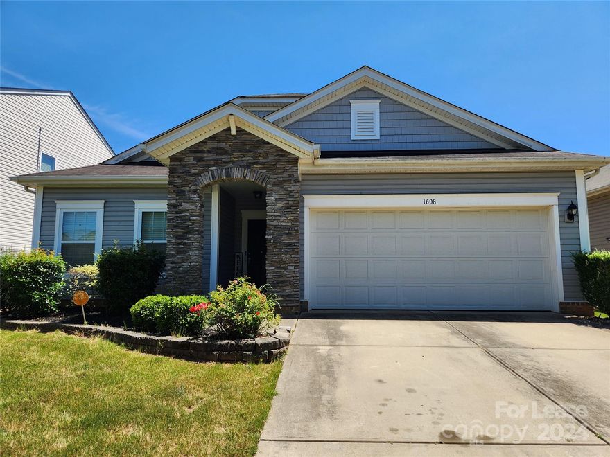 Nice 3 bedroom, 2 bath ranch w/2 car garage in nice community with a pool!! Hard surface floors w/carpet in the bedrooms. Enter in the foyer and to the left, are bedroom 1 & 2 and the full bath and to the right come in from the garage, with a drop zone and the laundry closet. Continue through the foyer to the great room w/fireplace that's open to the eat in kitchen that feature - maple cabinets, stainless steel appliances and a pantry. Owner's suite on the rear right of the home with deluxe bath: dual vanity, garden tub, separate shower and WIC. The rear has a patio and nice size yard for your pleasure. This community is in between Matthews and the University, close to Interstates, shopping and restaurants.