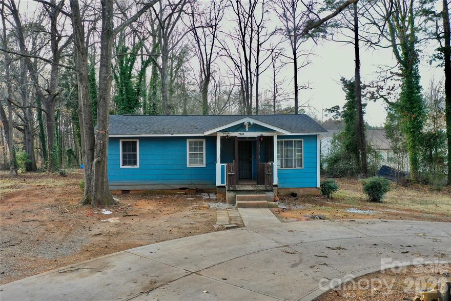 Over half an acre on a dead-end corner lot! First-time buyers Or Investors have a blank canvas to create their haven. Renovate to make this home your own OR tear down and build something new. Just 10 minutes from I-485, 20 minutes from UNC-Charlotte & 30 minutes from Uptown. This quaint, single-level home has 2 bedrooms, 1 full bath & circular, concrete driveway. Front enclosed porch and back deck provide seamless access to spacious, flat yard. Recent renovations: roof, kitchen windows, & HVAC (approx. 2021); LVP flooring (approx. 2023); electrical box (approx. 2025). Primary bedroom has an area for a walk-in closet or an office nook.  Large living, kitchen, & dining areas are ready for your personal style. Don't miss out on all the potential this property offers!