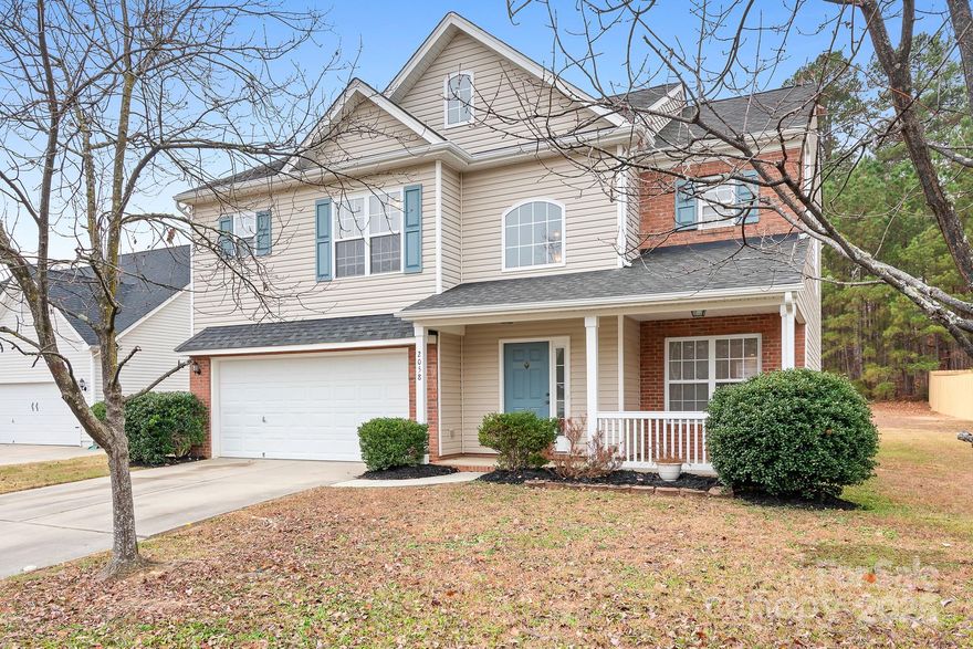 Cute as can be and move-in ready! Located in the Oakstone community with desirable Union County school assignments. Open floorplan has a large great room with fireplace. The kitchen has stainless steel appliances, island, granite counters, pantry and overlooks wooded back yard. Dining area and office also on the main level. Spacious primary suite on the second floor with walk-in closet, double vanity, soaking tub and step-in shower. Big secondary bedrooms and additional bonus room. Bonus room could easily be used as a bedroom, just does not have a closet. Large flat lot with treed backyard for privacy.  Neighbors have fencing on two sides of the lot, could easily be finished for full fenced yard by new home owner.