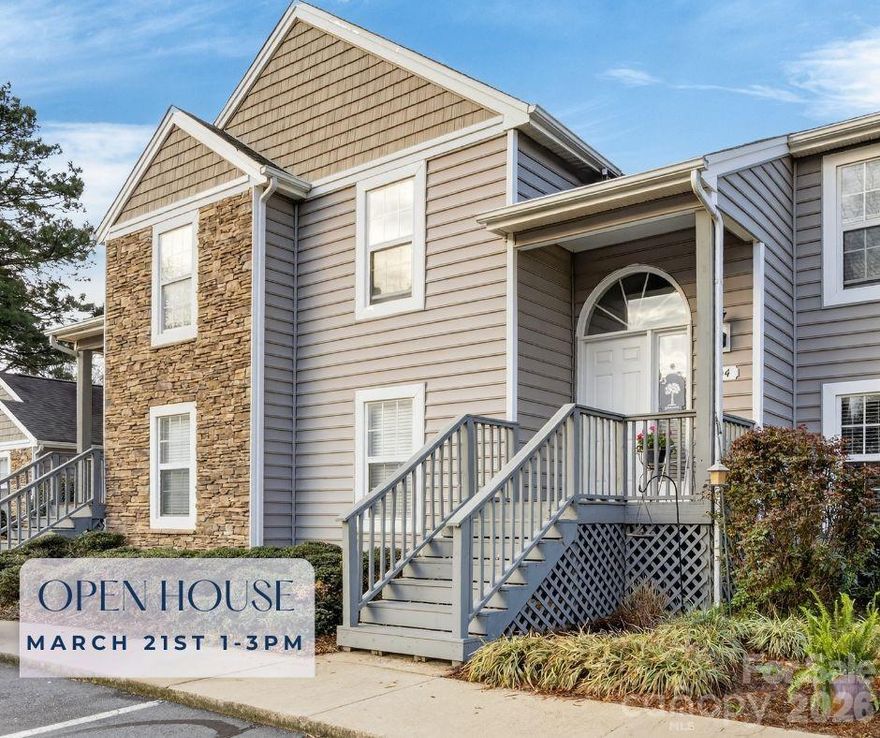 Located in Rock Hill, this 2-bedroom, 2-bathroom condo offers an inviting, carpet-free interior with wood flooring throughout. The open living area features vaulted ceilings and a cozy gas fireplace, flowing seamlessly into a kitchen finished with granite countertops, and stainless steel appliances, The spacious primary suite includes a private ensuite bath with a dual-sink vanity, washer and dryer are included. Enjoy a quiet outdoor retreat on the screened-in back porch, complete with designated parking directly in front and quick access to I-77, shopping, and local parks.