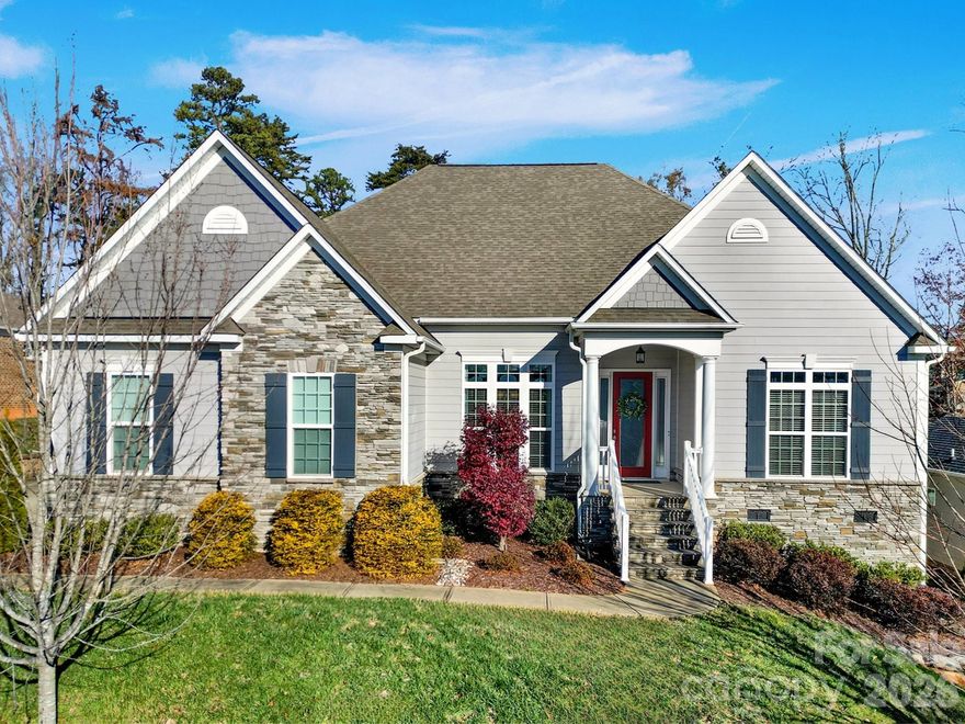 Welcome to this beautifully designed one-level home in the highly desirable Kensington Forest community in Harrisburg. Step inside to an open floor plan featuring hardwood floors, coffered ceilings, built-in cabinetry, and custom upgrades throughout. The gourmet kitchen includes white Shaker soft-close cabinets, granite countertops, a wall oven, gas range, oversized island with seating, pantry, and a breakfast area. Just off the kitchen, a two-story great room is filled with natural light and anchored by a gas fireplace, while the dining room offers an inviting space for gatherings. A dedicated home office with French doors provides an ideal work-from-home setup. The primary suite offers a peaceful retreat with two walk-in closets and a spa-like bathroom complete with a large tiled shower, soaking tub, and dual vanities. Two additional bedrooms, a full bathroom, half bathroom, and laundry room complete the well-appointed interior. Outside, enjoy the deck overlooking a private, fully fenced backyard. Community amenities include an outdoor pool and playground. Zoned for sought-after Hickory Ridge schools and conveniently located minutes from I-485, Farmington Shopping Center, grocery stores, shops, and dining. Easy access to Uptown Charlotte, Charlotte Douglas Airport, and Lake Norman. Don’t miss the opportunity to call this exceptional home your own.