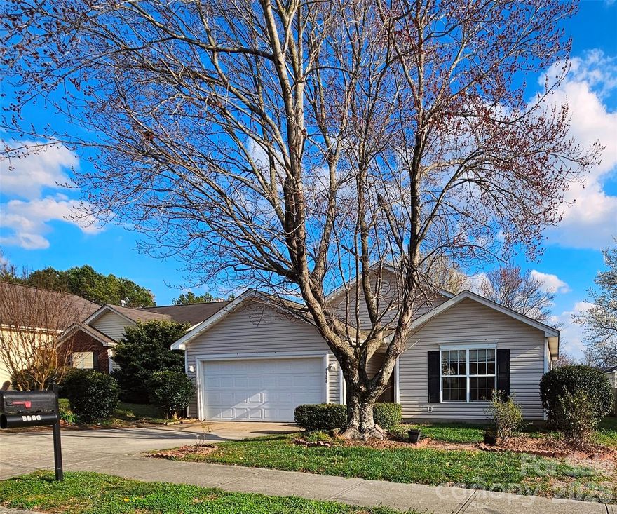 This home qualifies for 100% financing w/$10,000 to apply towards the down payment and closing costs. Please inquire with your agent! Priced to sell! Ranch plan + cul-de-sac lot home! Don’t miss this inviting 3-bedroom, single-story home near Highland Creek, tucked away on a quiet cul-de-sac lot with a fenced backyard and storage shed. The home features a nearly new $13K HVAC system that eliminates the need for monthly filters, new toilets, and a brand-new mini-split unit in the glass-enclosed sunroom—perfect for enjoying the scenic backyard year-round. The sunroom roof is only 3 years old. Inside, vaulted ceilings over the kitchen/dining area, family room and primary bedroom create an open, airy feel. Kitchen also has a big walk in pantry Appliances included (refrigerator, DW, electric range, and the wall-mounted TV in the primary bedroom will remain. It has gas heat, gas hot water heater and electric for everything else. This home offers a split-bedroom layout with two secondary bedrooms on one side and the private primary suite on the rear opposite side. Primary bath has a very large walk in shower and the hall bath has a shower/tub. All 3 bedrooms have walk in closets. Utility costs are low, and high-speed service from Google Fiber is reportedly available at this address. Mill Creek has street lights, sidewalks and a community pool + cabana to enjoy on hot summer days! The seller reports having a survey on file (confirmation pending). Conveniently located near Concord Mills, Charlotte Motor Speedway, Concord-Padgett Regional Airport, and major routes including Interstate 85 and Interstate 485, you’ll be close to excellent dining, shopping, and entertainment all year long. This Mallard Creek area has top notch athletic fields and sports program worthy of attention too! We hope you'll love the quiet community of Mill Creek as much as this seller did!  Full home inspection to be completed asap too. Please contact your agent with any questions.