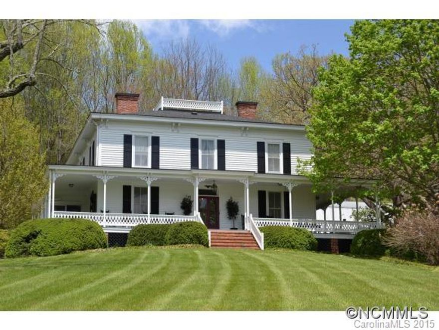 One of a kind historic home in gated golf course community w/beautiful mountain & golf course views & immense charm sited on 5.1 acres. Complete renovation, large rooms, high ceilings, wood & tile floors, multiple fireplaces, wonderful eat-in kitchen, formal dining room, custom built-ins, butlers pantry, 2 Master Suites, 4-season room, office/study, wrap-around porches, patios, detached guest cottage, beautiful massive barn & garages for 5 cars.