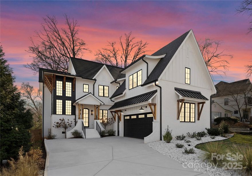 This beautifully designed 4 bed, 4 bath Dilworth home offers an elegant, transitional style w/ an open floor plan and thoughtful features throughout. The kitchen has waterfall quartz countertops, custom cabinetry, and a 66" refrigerator. It also includes a functional scullery and a nearby grilling deck. The home exudes sophistication w/ touches like a moody formal office, a feature wine display, a dramatic open stairwell, designer light fixtures, and more. The primary suite features vaulted ceilings, a soaking tub in the shower room and a custom closet. The large bonus room provides a versatile space for various uses. This home is close to restaurants, retail stores, nightlife, and more. The outdoor living space includes a screened-in porch w/ a fireplace, an additional porch, a fenced-in yard, and direct access to Sedgefield Park. This home offers a rare opportunity to be centrally located while also enjoying access to a great green space behind the property.