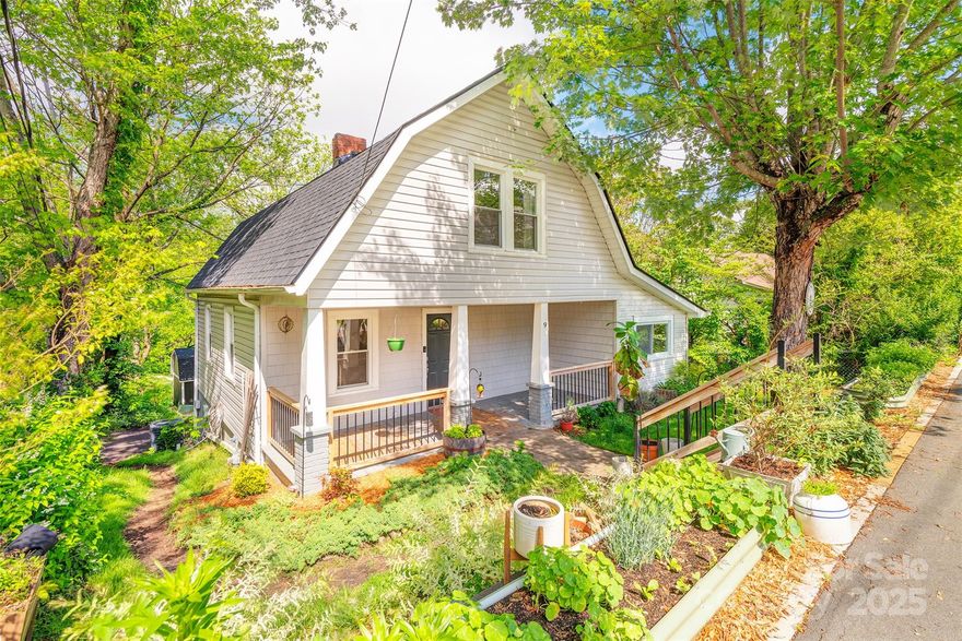 Adorable & spacious 1920's Dutch Colonial cottage is just a 2min walk to great restaurants, stores & brewpubs of charming Main St Weaverville. Situated on a spacious .17 lot, the sellers have turned this into a micro-farm w/an abundance of edible herbs & plants. Inside there's a great combination of character & modern updates. General living area linked by lovely hardwood floors, tile floors in the kitchen & bathroom. Beautifully updated kitchen w/subway tile backsplash, granite counters, gas range, stainless appliances, updated bathroom w/gorgeous tile floors & walls, new cabinetry & fixtures. Other notable updates over the past few years include zoned heat pump, water heater, pex, electrical, roof in 2023 & more! Gardening enthusiasts will be thrilled w/the two elevated 12x12 insulated growing sheds (w/power) & high-tunnel greenhouse. Finished SF corrected to 1470, 2nd floor ceiling height of 6.9' is included in the SF as an exception per Seller's appraisal @purchase. Assumable loan!