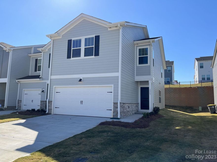 Brand New!!! This 2 story, end unit townhome features 3 bedrooms, 2.5 bathrooms and over 1800 square feet. Main level has an open concept living room, dining area and spacious kitchen with granite counters, stainless appliances and walk in pantry. There is a half bath also on main level. The primary bedroom upstairs has a private full bath with dual vanity, step in shower and walk in closet. 2 secondary bedrooms, full bath and laundry room also upstairs. Patio and open common area at the back and 2 car garage. Located in the Georgetown Crossing area of Kellswater community off of Kannapolis Hwy. Convenient to Concord or Huntersville and minutes from Charlotte. Rent this home with $2000 deposit and first months rent.