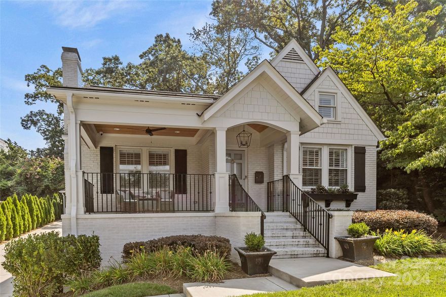 This adorable bungalow welcomes you with the covered front porch overlooking desirable Myers Park streets. Enter the home and you're immediately impressed with the natural light, lovely hardwoods and plantation shutters. Continue through to the renovated, beautiful kitchen.   Large gas range with potfiller faucet above. Farm sink, additional sink in the large island, beverage cooler, wine fridge and so much more.   Laundry off of kitchen with barn door.  Large primary bedroom with renovated, beautiful bathroom.  Soaking tub and large shower. Two additional bedrooms on the main floor.  One with renovated private bathroom.  The upstairs is a versatile space, man cave, teen hangout, extra sleeping or craft area.  Cedar closet for extra storage.  Out of the kitchen is another covered porch with a fireplace.  Covered carport for side by side parking.  If you need another area for hobbies, the unfinished basement has a sink, toilet and more space for storage.  Encapsulated crawl.