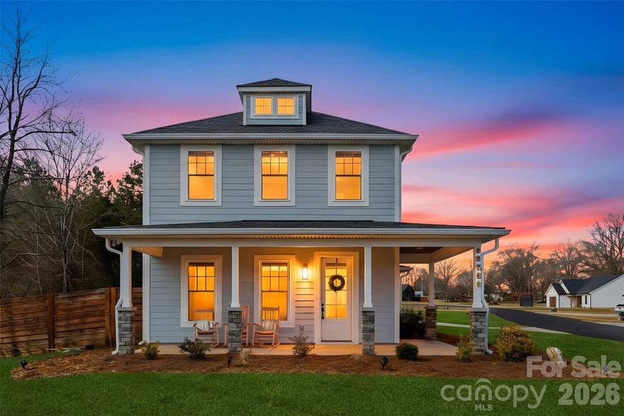 Modern Farmhouse in Hawthorne Commons! Welcome to this stunning newer construction home in the highly desirable Hawthorne Commons subdivision — a fully built-out community where opportunities like this are rare. Save on taxes with this property located outside of Albemarle city limits.

Designed with both style and functionality in mind, the open-concept main level features wide-plank flooring, abundant natural light, and a spacious kitchen complete with custom cabinetry, quartz countertops, tile backsplash, stainless steel appliances, and a large peninsula ideal for gathering.

The home offers two en suite bedrooms, providing flexibility for guests or multigenerational living. The primary suite includes a tiled walk-in shower with dual shower heads, including an overhead rain shower feature, double vanity, and generous storage. Custom closet systems are installed in all bedrooms. Additional highlights include shiplap accent walls, tile showers, a welcoming wrap-around porch featuring stained wood shiplap detail, a privacy-fenced backyard, and a two-car garage.

Meticulously maintained with quality upgrades throughout and conveniently located near shopping, dining, and major commuting routes in Albemarle and throughout Stanly County.