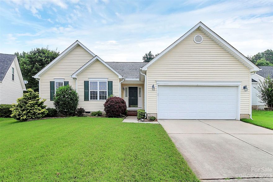 This adorable ranch home on a quiet cul-de-sac lot is waiting for you to make it your own. With vaulted ceilings, 3 bedrooms and 2 full bathrooms, this home offers an open floor plan/split bedroom plan for privacy. Newer flooring throughout. Carpets have been professionally cleaned. Nice sized eat-in kitchen, complete with an island, updated countertops and dishwasher.  Great room has a gas fireplace for those cold winter nights. Main bedroom with walk-in closet, stand up shower and double vanity in the bathroom ensuite. Enjoy your nights on the back deck. Washer and dryer convey. This cozy home is conveniently located to I-485, shopping, and restaurants.  Schedule your showing today.