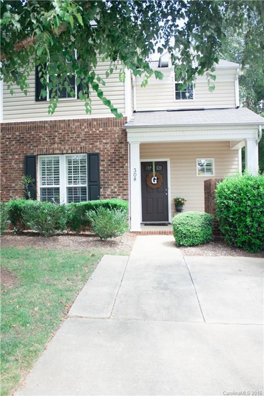 Home warranty to buyer! Gorgeous end unit townhome in great subdivision with community pool! Home features lots of storage areas, gas fireplace,  eat-in kitchen, large closets in every bedroom. Master on main. Plantation shutters on lower level windows. Convenient large floor plan. Alarm system pre-wired. A/C replaced 2014. You feel like you are in a single family home. Community features a pool and sidewalks. Great location minutes from uptown Charlotte. Convenient to shopping and restaurants.