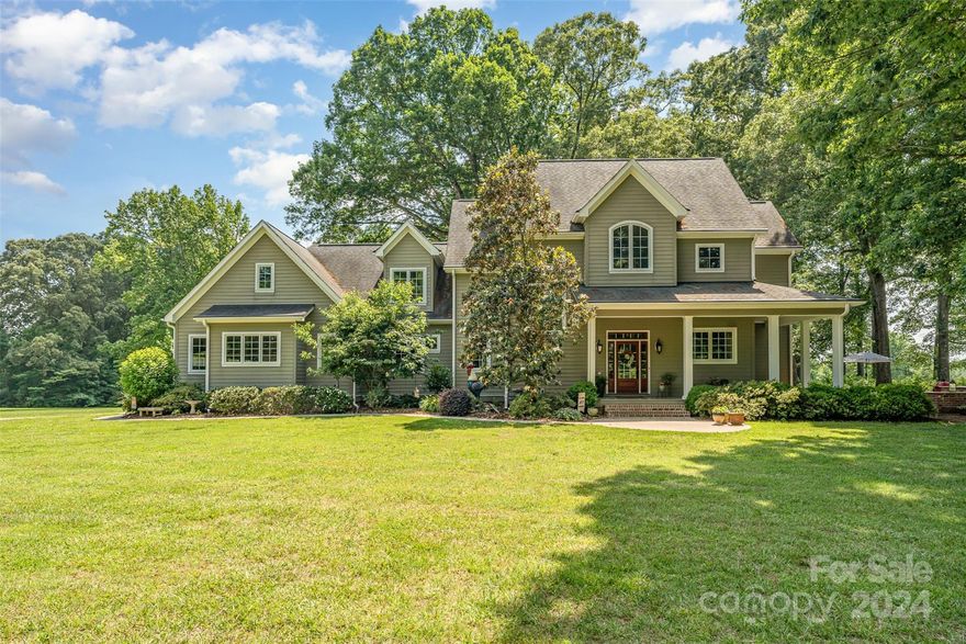 Find your peace! Private and tranquil, yet with easy access to I85, and all points between Charlotte and Salisbury! Discover this custom designed and built home, nestled away on */-15 private acres. So much thought and caring went into the design – and huge windows for light (and the view)! Amazing kitchen open to the dining area, and to the great room through a wide arched opening. The office stands off the great room with its own exterior entrance. Main level Primary Suite w/ a sitting area/office,2 closets, Luxury bath. Large laundry room, mud room w/ built ins! 2 bedrooms up, each w/ adjoining bath. Flex space for office, craft room, guests. Bonus room too! Huge walk out attic, eave storage. Beautiful wood, LVP, and tile flooring. Proper front porch w/ side patio, outdoor kitchen area, covered rear porch and rear patio with hot tub and a great back yard! Airplane hangar – so many ideas! Land is level and mostly cleared. 4 BR septic permit. Feature sheet attached to listing in MLS!