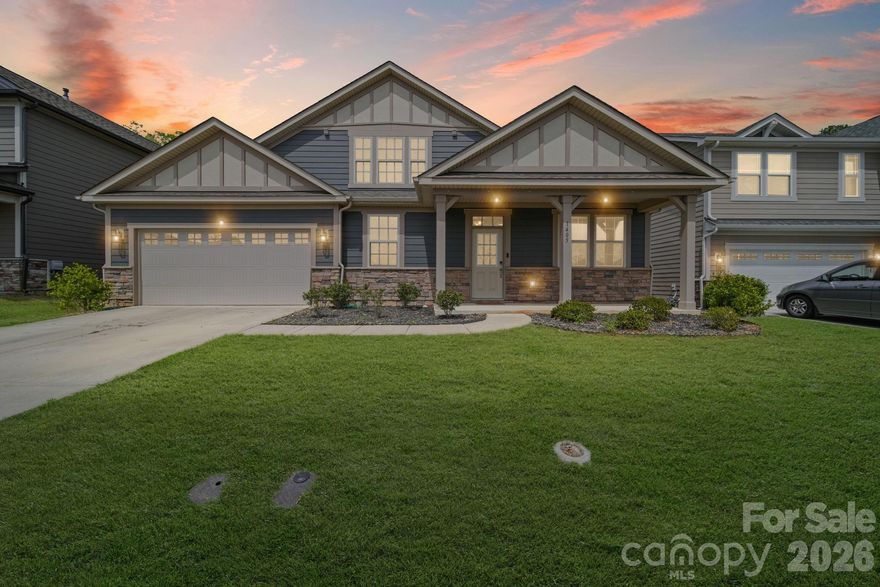 Located in ideal Indian Trail, 1405 Calder is ready for you to call it home! Meticulously maintained and perfectly positioned a moments' walk to the community pool & cabana, playground, and volleyball court where there’s ample parking for your entertaining needs. Beyond the foyer, you’re greeted by a dedicated office prior to entering the open and airy kitchen, dining and living area. This gourmet space features a large island, granite countertops, a gas range, EnergyStar efficient appliances, and TWO pantries - one large walk in.  Practical touches like the convenient drop zone right at the garage entry make coming and going a breeze. The master suite offers a private retreat where you’ll find a large bathroom, and TWO massive closets. Step outside to enjoy your covered patio with a wooded backdrop that gives you direct access to the beautiful walking trails just steps behind your back yard. With a spacious 2 car garage and large driveway, parking is never an issue here. This one checks all the boxes - schedule your showing today!