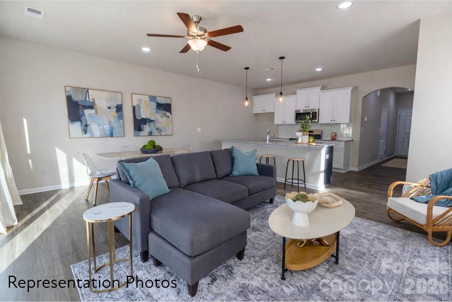 Promo Price on END UNIT + Great Incentives being offered to buyers!  Welcome to Abershire. This home is MOVE IN READY. It is a beautifully designed 3 bedroom townhome with a thoughtful layout and upscale finishes included in the price. This is our popular Whitley plan AND features a large kitchen island that overlooks the main living, dining, and flexible space—perfect for entertaining and everyday living.  Homes feature timeless selections with soft grays, crisp whites, and natural wood tones throughout. Luxury vinyl plank flooring runs through the main living areas, all full bathrooms, and the laundry room for both style and durability. Upstairs, you’ll find spacious secondary bedrooms and a conveniently located laundry room, making daily routines effortless.   Each townhome includes a 16-foot privacy fence separating units, with potential HOA approval to extend fencing after purchase—allowing homeowners to create an even more private outdoor space. A perfect blend of modern design, transparency in pricing, and low-maintenance living—Abershire offers style, comfort, and value in a brand-new community. Enjoy the morning sun in the primary suite from the east facing townhome. All of the homes are representation photos.