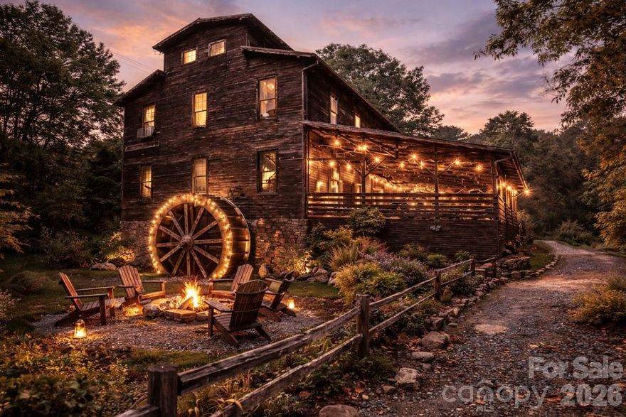 Ready for Restoration or residential conversion. Historic Weaverville Milling Company.  Circa 1905 ...Would make Incredible Custom Home or Club with renovations! Rare Opportunity.....120+ year old Grist Mill / former 150 seat Restaurant includes 3 bedroom House and 1 bedroom Cottage, on 5.25 acres, fronts 1,000 ft. on Reems Creek waterway. Located in the County & only 10 min. to Downtown Asheville.  Ideal for Private Club, Event Space, Custom Home w needed updates or Restaurant.... The Mill is over 7,000 sq.ft. + 1,400 sq ft  covered patio. The Old Mill building is beautiful with strong local history. Old house (1940s) remodeled w 3 bed /2 bath approx, rear deck, large unfinished lower level daylight basement. Old Cottage remodeled w 1 bed and 1 bath , kitchenette approx. 600 SQ Ft with 300 sq ft rear deck.    Zoning allows short term rental and mixed use commercial.   1 Old Mill lane lot zoned EMP, 9 Old Mill lane zoned R-3. Not in Weaverville City limits. Property has City Water,  Sewer & Natural Gas.  Structures not impacted during Helene. Property has incredible private sanctuary along the waterway. Some photos enhanced with AI to show update potential and residential potential. .