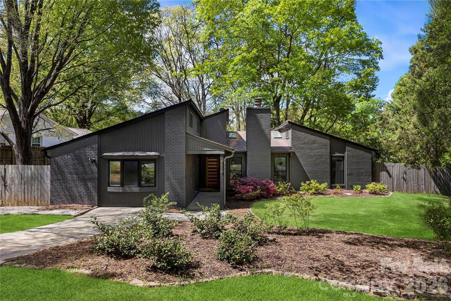 The opportunity you've been waiting for! A turn-key Mid-Century Modern style home in highly sought-after Stonehaven, just minutes to SouthPark, Matthews, and Cotswold. Tucked away on a quiet cul-de-sac, this beautifully updated home offers the perfect blend of modern living and natural serenity.  
This home features thoughtful and curated updates to every room with bamboo hardwoods throughout, skylit living spaces with vaulted ceilings, renovated bathrooms and laundry room, and fresh paint inside and out. The open concept floor plan is sure to impress with a large kitchen island and soft-close cabinetry opening up to a gorgeous living area.  Major upgrades include all new windows (2024), skylights (2024), and a new water heater (2025). 

Outside, discover a one-of-a-kind backyard oasis intentionally designed to support nature and outdoor living. With pesticide-free landscaping, native plants, wildflowers, and natural rockscaping, this space invites birds, pollinators, and quiet moments alike. A screened porch, grilling patio, and play area create the perfect setting for entertaining or unwinding.

With a flexible bonus space that can serve as a media room, office, or fourth bedroom, this move-in ready home offers both versatility and charm in one of Charlotte’s most beloved neighborhoods!