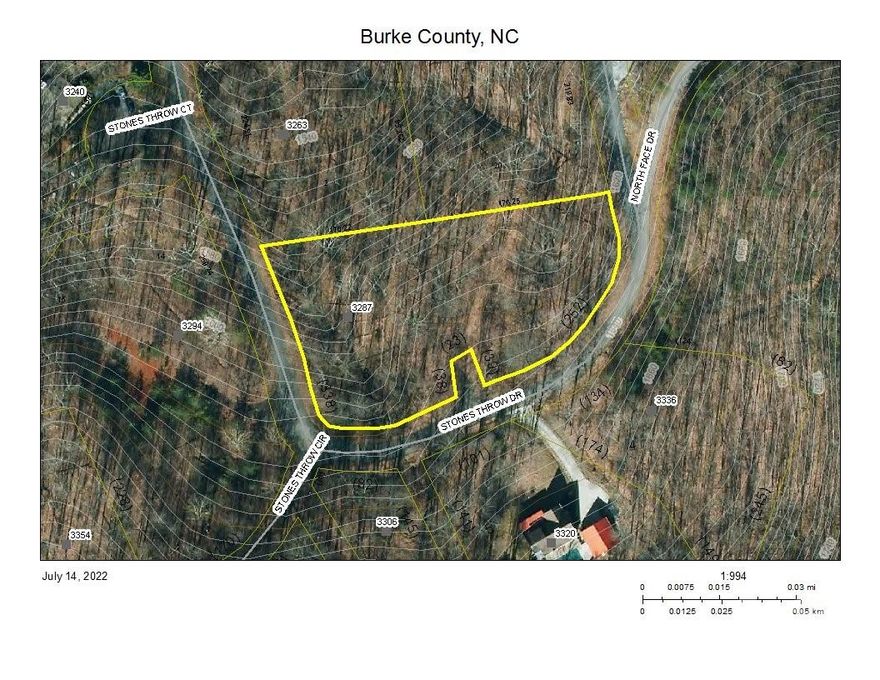 Large buildable lot in Stones Throw Subdivision on High Peak Mountain. 1.49 acres. This location is perfect for mountain living and close proximity to I-40, Morganton and Hickory. The lot is sloping but has a less-steep buildable area as shown in the included GIS map contours listing picture. Minimum heated square feet is 1500 and a well and septic system will be needed on this lot. Drive by and take a look!