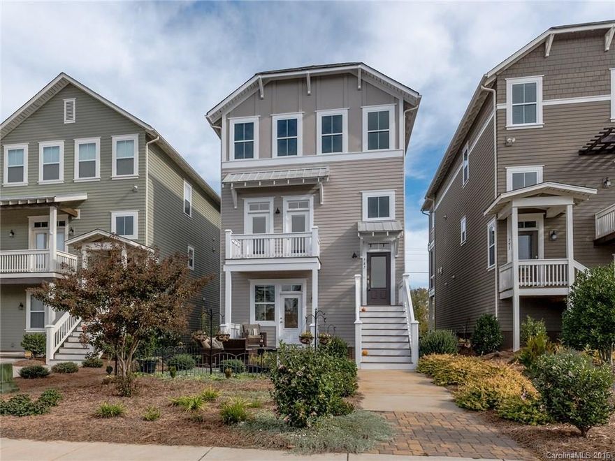 Fabulous home located in highly-desirable community of Riverwalk with beautiful views of the Catawba River!  Site finished hardwoods throughout. Main level features screened porch/balcony, formal dining room, upgraded 42" white cabinets with glass, upgraded granite, SS appliances, kitchen island & breakfast bar. Master bedroom with master bath suite & two additional bedrooms on 3rd level. 1st level has guest bedroom/study, full bath, mud room with built-ins and 2 car garage. New ext trim paint.