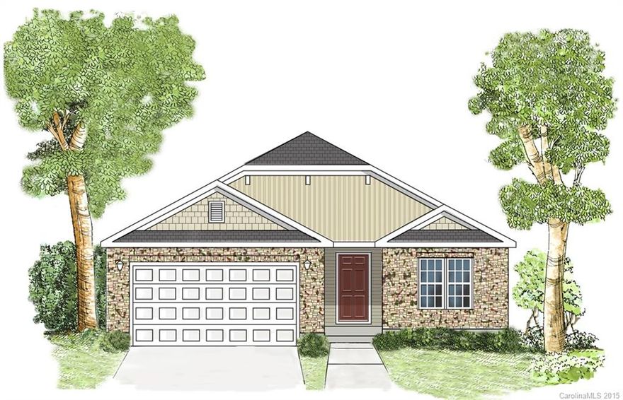 Ranch floorplan with stone accent on front. Flat culdesac lot. Home is starting construction next week.
Vaulted Kit/DR and LR. Birch 36" cabinetry with stainless appliances including side x side stainless refrigerator.
Home will have blinds thru out except on sliding glass door. Garage door opener is included also. Master had garden tub/shower in bath with double bowl vanity. Great ranch floorplan.