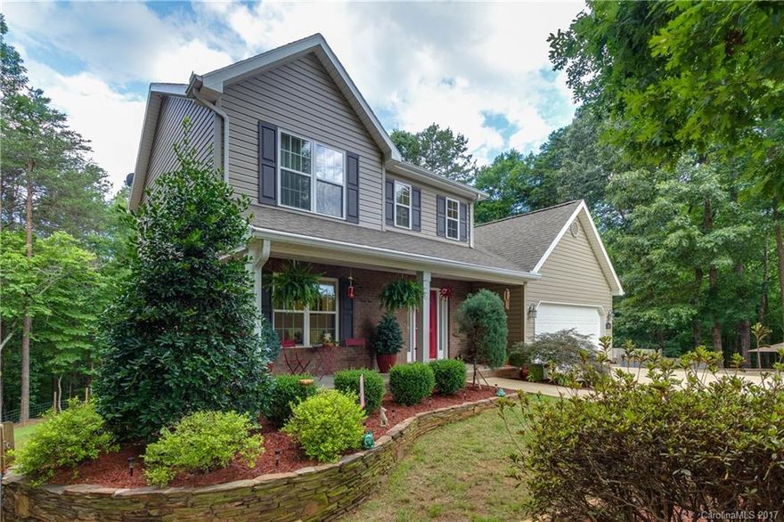 Private 3b/2.5b home sits on 1.84 acres of wooded property. Kitchen opens up to family room and dining room plus another front room. Covered porch is private and large. Unfinished basement is plumbed for full bathroom and offers ample storage. Basement walks out to fully fenced backyard. Upstairs has 3 spacious bedrooms, including a large master suite. Neighborhood is family friendly with no HOA! Located minutes from hwy 16 with easy access to 485 & I-77. Home is a must see!