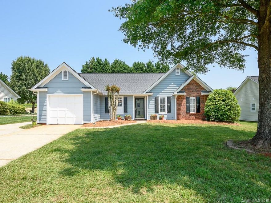 Mature trees line the street in established neighborhood. Conveniently located just minutes away from dining, shopping, I-77 and I-485. Large private patio in backyard off the living room! A lovely one story, open floor plan, 3 bedroom 2 bathroom Ranch with at split bedroom floorplan. Well maintained with fresh paint inside and outside! New roof and water heater in 2015, and a new A/C in 2013!