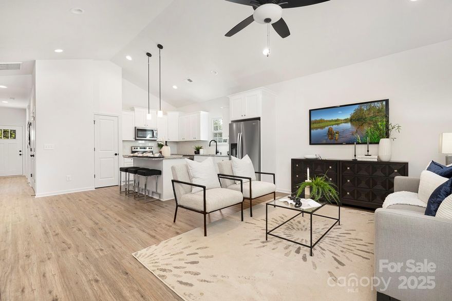 Experience modern living in this newly built ranch by Northway Homes, located in Gastonia near Walker Reid Park. This thoughtfully designed home offers three comfortable bedrooms and two stylish bathrooms, blending everyday functionality with contemporary design. The open-concept layout features a vaulted ceiling in the kitchen, complemented by stainless steel appliances and soft-close cabinetry—perfect for cooking, dining, and entertaining. The seamless flow between the kitchen, dining, and living areas creates a bright and welcoming atmosphere. The private primary suite provides a relaxing retreat, and the attached one-car garage adds convenience. With its prime location close to local parks, shopping, dining, and major highways, this home delivers both comfort and accessibility. Photos are of a previous build and may not reflect current finishes or final construction.