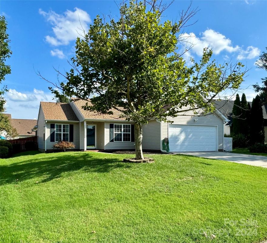 This charming one-level home is ready for you to move in! Plank flooring and tile throughout (minus one small hallway closet with carpet). Spacious kitchen with granite countertops, backsplash and stainless-steel microwave, oven and refrigerator. Ceiling fans in kitchen, living room and bedrooms keep things cool. The master bedroom boasts a trey ceiling, a sliding bathroom entry door, and an upgraded vanity with a tiled walk-in shower. Relax on the screened-in porch overlooking your private fenced backyard. A new HVAC system was installed 2022. New roof was installed 2021. Located on a cul-de-sac street. The community offers a pool, tennis courts and a game court. Close to I-85, I-485, dining and shopping. Don't miss out-make this home yours today!